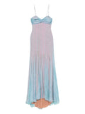 Maria Lucia Hohan Giustina Pleated Silk Dress — Blue/ Red — Size XS — Front View