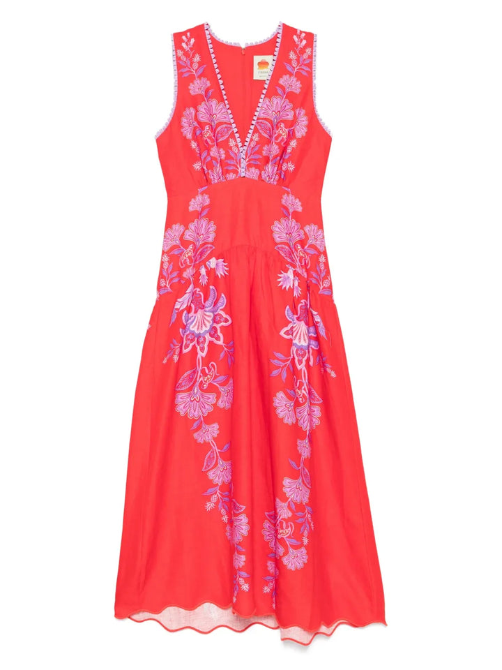 Farm Rio Porcelain Garden Midi Dress — Red — Size XS — Front View