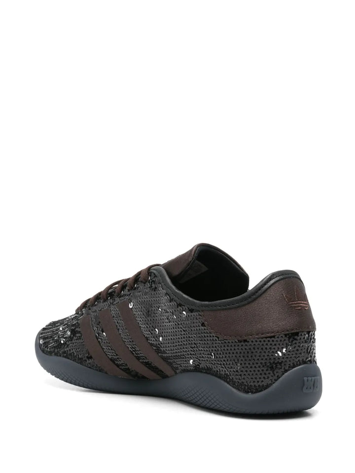 adidas Sequin-Embellished Sneakers — Black — Size US M 9 - US W 10.5 — Back View