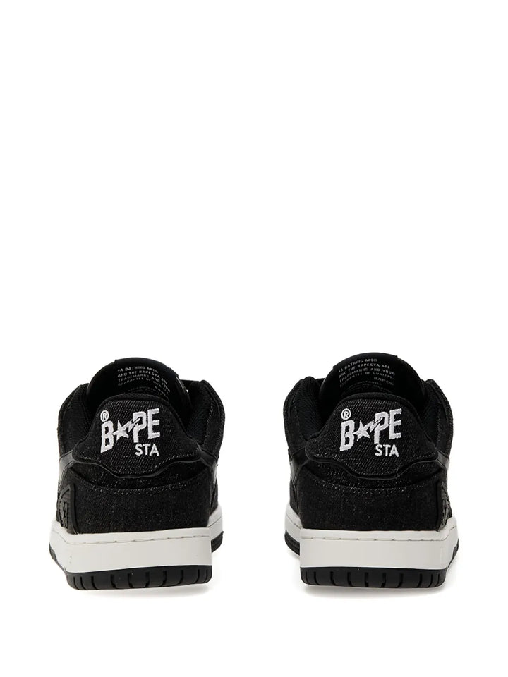 A Bathing Ape?Star-Embellished Denim Trainers — Black — Size US M 3.5 - US W 5 — Back View