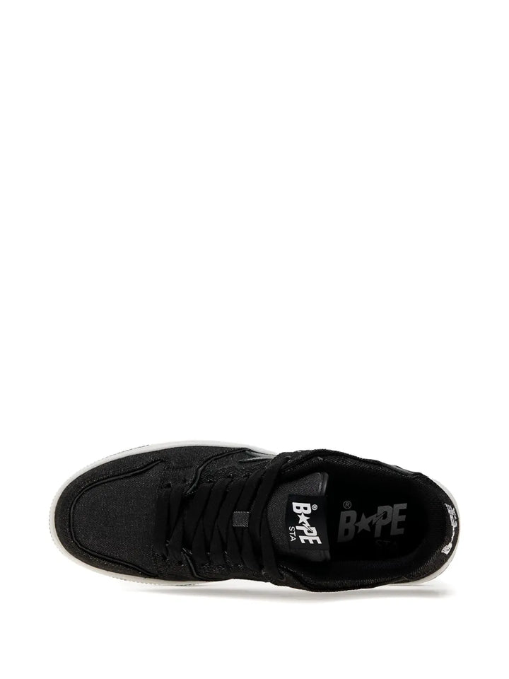 A Bathing Ape?Star-Embellished Denim Trainers — Black — Size US M 3.5 - US W 5 — Top View