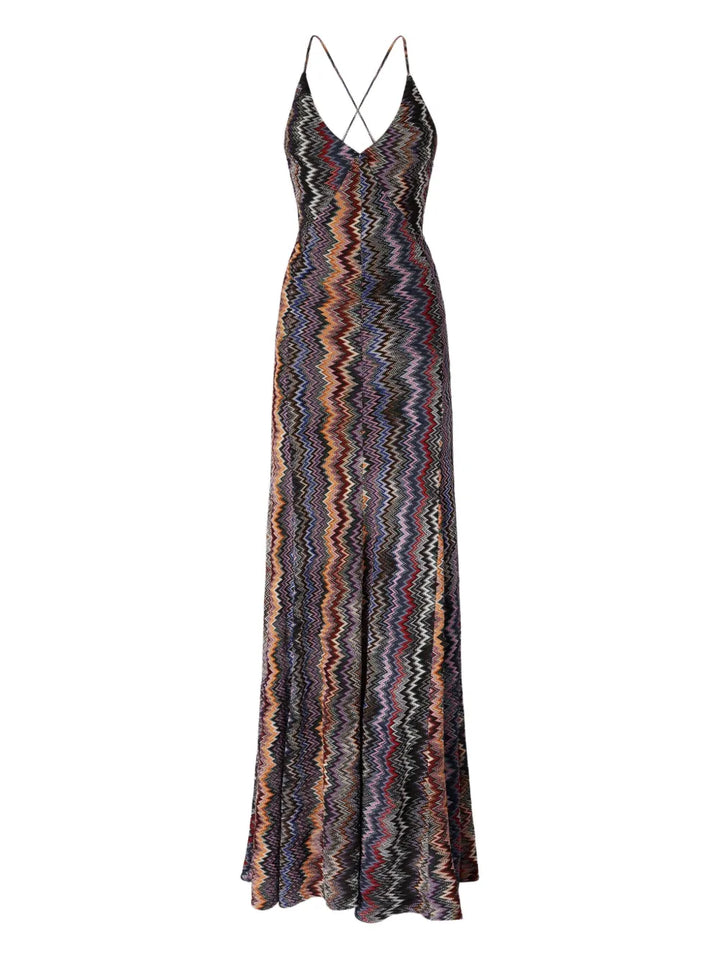 Missoni Zigzag Pattern Maxi Dress — Blue/ Red — Size S — Front View