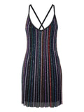 Missoni Sequin Striped Mini Dress — Black/ Red — Size XS — Front View