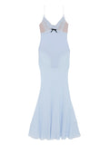 Self Portrait Lace Trimmed Slip Maxi Dress — Blue — Size XS — Front View