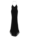 Atu Body Couture Crystal Halter Maxi Dress — Black — Size XS — Front View