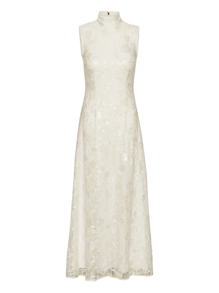 Rotate Birger Christensen Sequin Lace Maxi Dress — White — Size XS — Front View