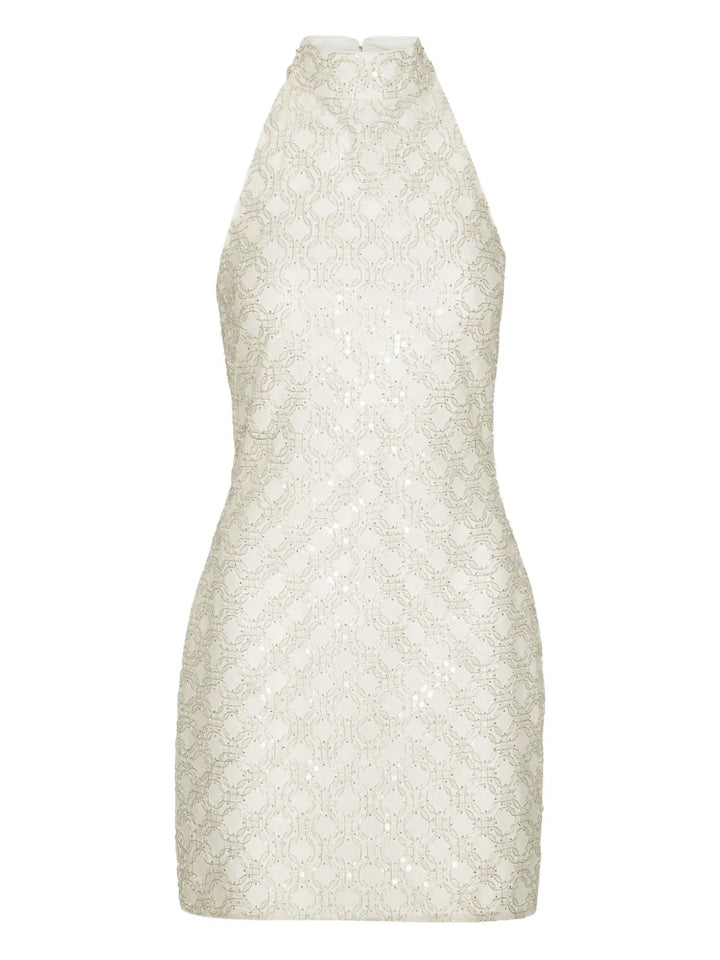 Rotate Birger Christensen Sequinned Halterneck Dress — White — Size XS — Front View