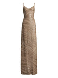 Ralph Lauren Collection Sequin Embellished Spaghetti Strap Dress — Beige — Size XS — Front View