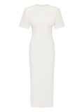 Rachel Gilbert Dover Short Sleeves Midi Dress — Ivory — Size XS — Front View