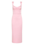 Rebecca Vallance Aymee Sweetheart Neckline Midi Dress — Pink — Size XS — Front View