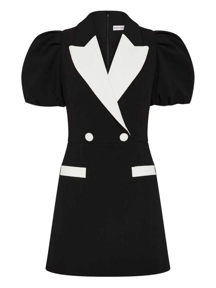 Rebecca Vallance Emma Puff Sleeve Double Breasted Dress — Black/ White — Size S — Front View