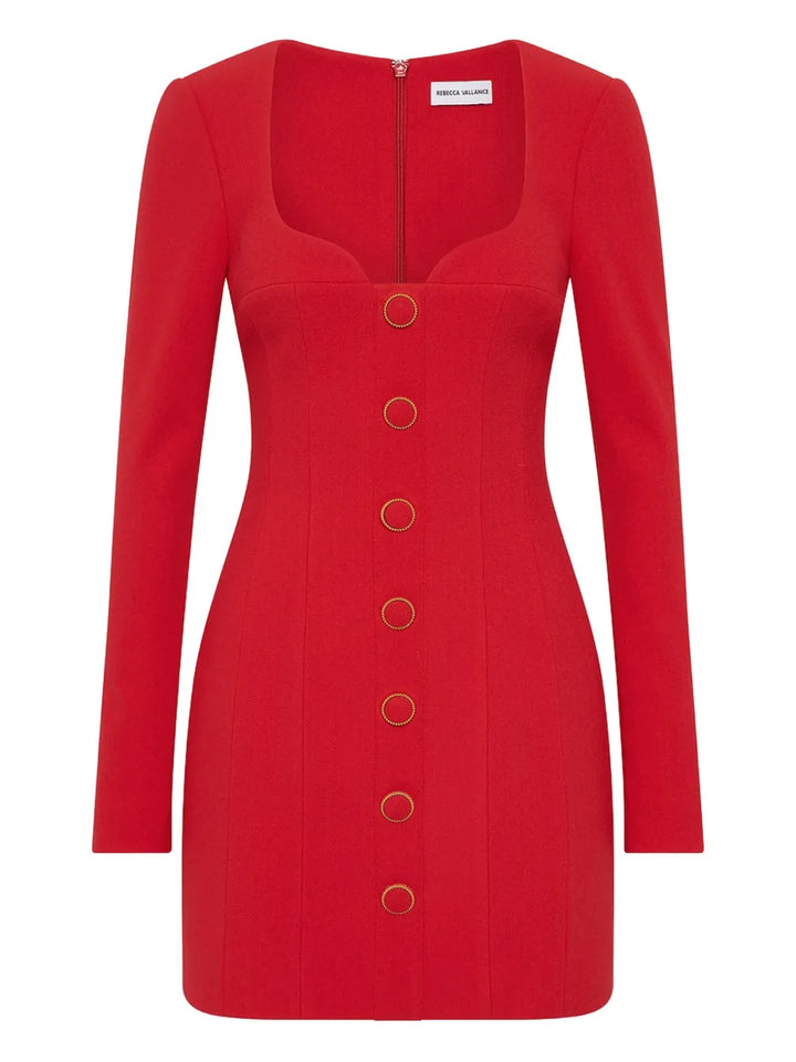 Rebecca Vallance Cameron Button Front Mini Dress — Red — Size XS — Front View