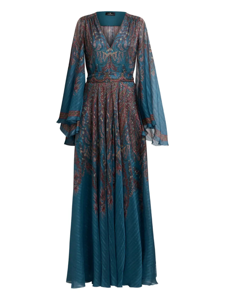 Etro Paisley Print Bell Sleeve Maxi Dress — Same as shown — Size XS — Front View