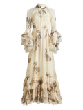 Etro Floral Ruffled Silk Dress — Beige — Size XS — Front View