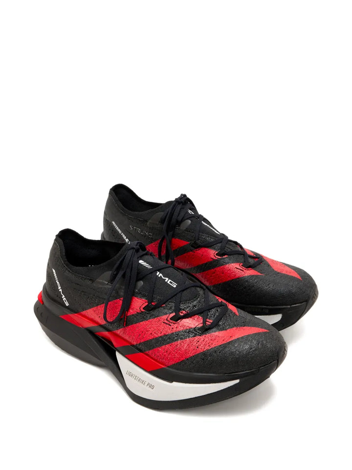 adidas Adizero Prime X3 Strung Amg Striped Lace-Up Sneakers — Black, White, / Red — Size US M 7 - US W 8.5 — Side View
