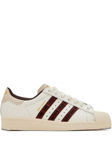 adidas Superstar Sneakers — Beige/White/Brown — Size US M 9.5 - US W 11 — Front View