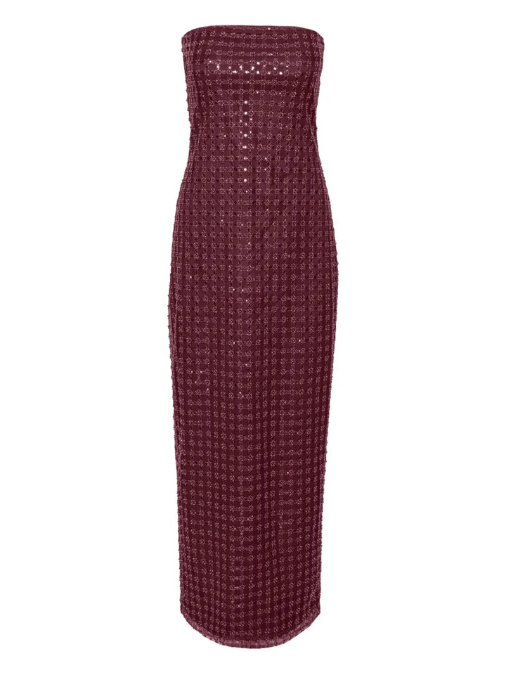 Rotate Birger Christensen Sequin Embellished Maxi Dress — Red — Size M — Front View