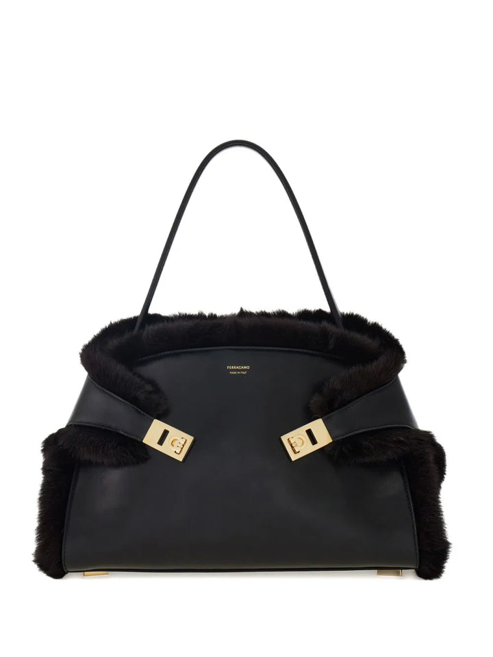 Ferragamo Medium Hug Soft Fur Trimmed Shoulder Bag — Same as shown — Size One Size — Front View