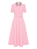 Rebecca Vallance Embellished Collar Belted Dress — Pink — Size XS — Front View