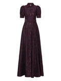Rebecca Vallance Afina Puff Sleeve Brocade Gown — Red/ Purple — Size XS — Front View