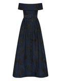 Rebecca Vallance Off Shoulder Floral Pattern Gown — Blue/ Navy — Size XS — Front View
