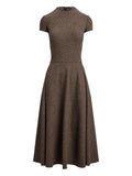 Ralph Lauren Collection Margaret Short Sleeves Midi Dress — Dark Brown/ Brown/ Red — Size S — Front View