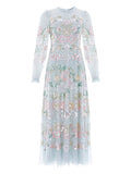 Needle Thread Rosalie Sequin Embellished Floral Dress — Blue — Size XS — Front View