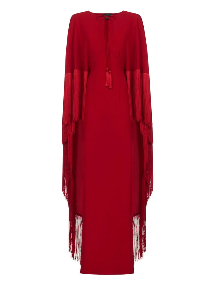 Taller Marmo 1974 Fringe Cape Dress — Red — Size XS — Front View