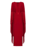 Taller Marmo 1974 Fringe Cape Dress — Red — Size XS — Front View