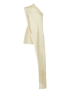 Taller Marmo Berenson Draped Fringe Dress — Ivory — Size M — Front View