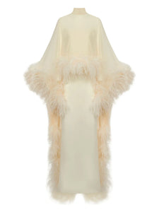 Taller Marmo Feather Embellishment Maxi Dress — Ivory — Size XS — Front View