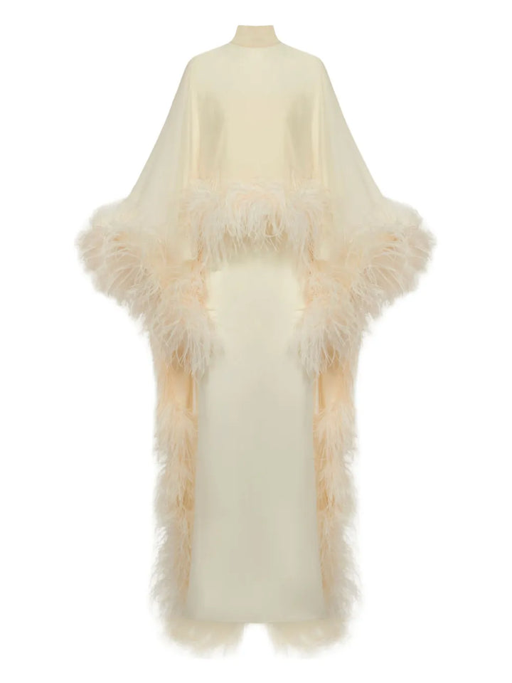 Taller Marmo Feather Embellishment Maxi Dress — Ivory — Size XS — Front View