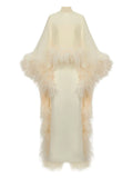 Taller Marmo Feather Embellishment Maxi Dress — Ivory — Size XS — Front View