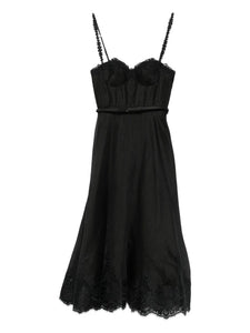 Zimmermann Lace Trimmed Corset Midi Dress — Black/ Red — Size XS — Front View