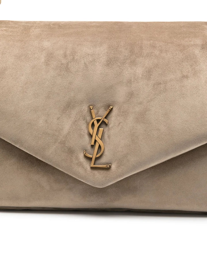 Saint Laurent Large Calypso Logo Plaque Suede Shoulder Bag — Same as shown — Size One Size — Top View