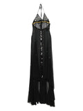 Siedres Vesina Sequin Embellished Halter Neck Maxi Dress — Black/ Gold — Size XS — Front View