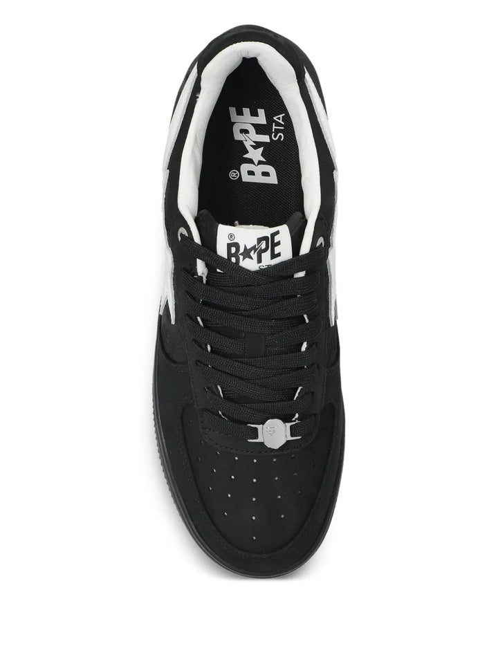 A Bathing Ape?Sk8 Sta 3 Star-Embellished Leather Sneakers — Black — Size US M 3.5 - US W 5 — Back View