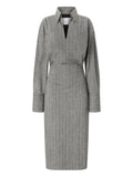 Genny Stripe Pattern Midi Dress — Grey — Size XS — Front View