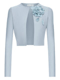 Oscar De La Renta Floral Applique Knit Dress — Blue — Size L — Front View