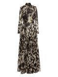 Oscar De La Renta Cowhide Print Pleated Maxi Dress — Black — Size XS — Front View