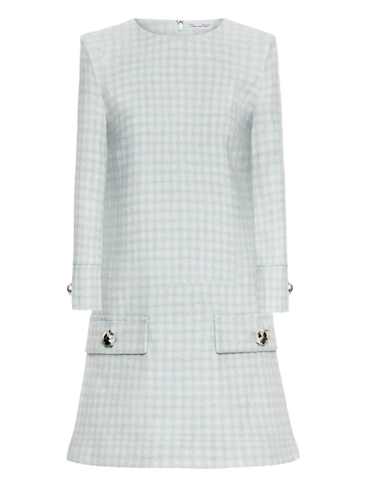 Oscar De La Renta Gingham Checked Button Detailed Mini Dress — Blue — Size XS — Front View