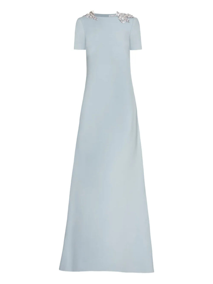 Oscar De La Renta Sequin Embellished Open Back Dress — Blue — Size S — Front View