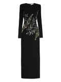 Oscar De La Renta Fern Embroidered Long Sleeve Gown — Black/ Red — Size S — Front View
