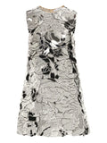Oscar De La Renta Mirrored Floral Shift Mini Dress — Red/ Silver — Size L — Front View