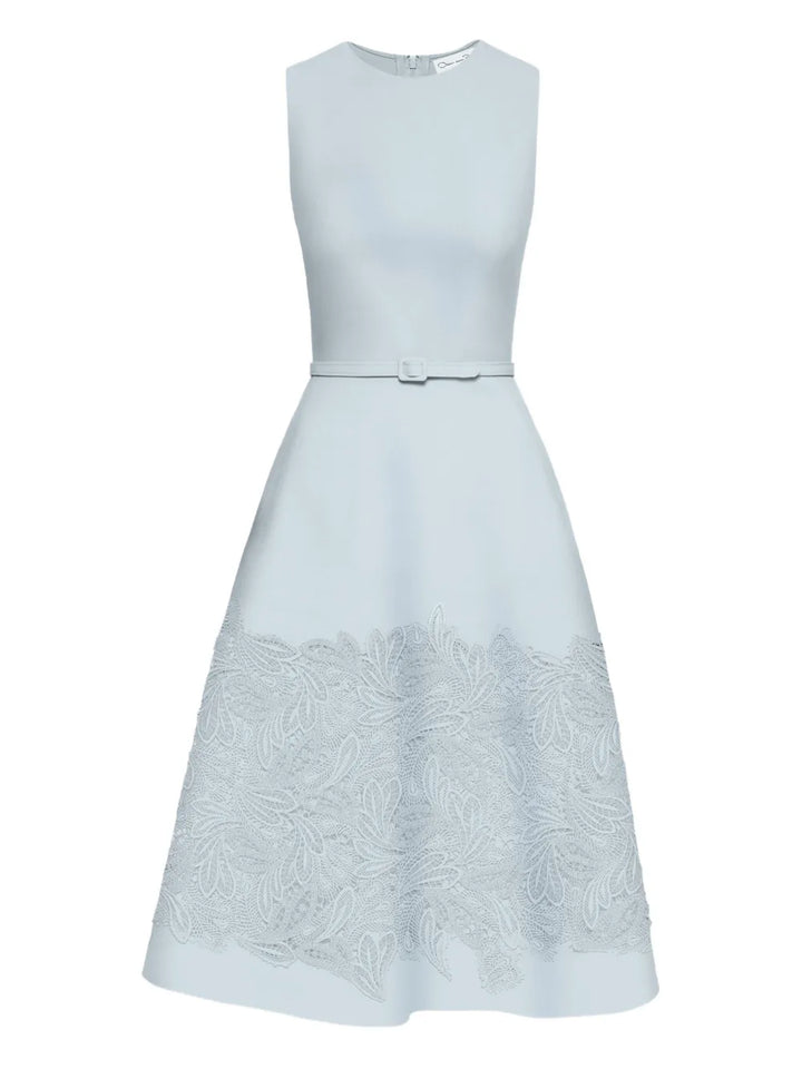 Oscar De La Renta Guipure Lace Midi Dress — Blue — Size S — Front View