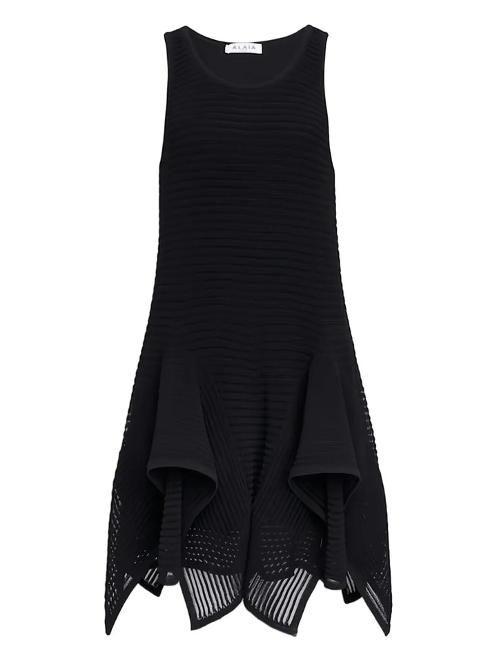 Alaia Sleeveless Ruffled Hem Midi Dress — Black — Size XS — Front View
