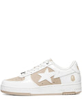 A Bathing Ape?Star-Patch Leather Sneakers — Beige / White — Size US M 5.5 - US W 7 — Front View