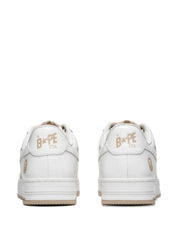 A Bathing Ape?Star-Patch Leather Sneakers — Beige / White — Size US M 5.5 - US W 7 — Back View