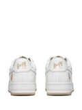 A Bathing Ape?Star-Patch Leather Sneakers — Beige / White — Size US M 5.5 - US W 7 — Back View
