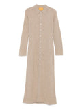 Guest In Residence Cashmere Buttoned Front Shirt Midi Day Dress — Beige — Size XS — Front View
